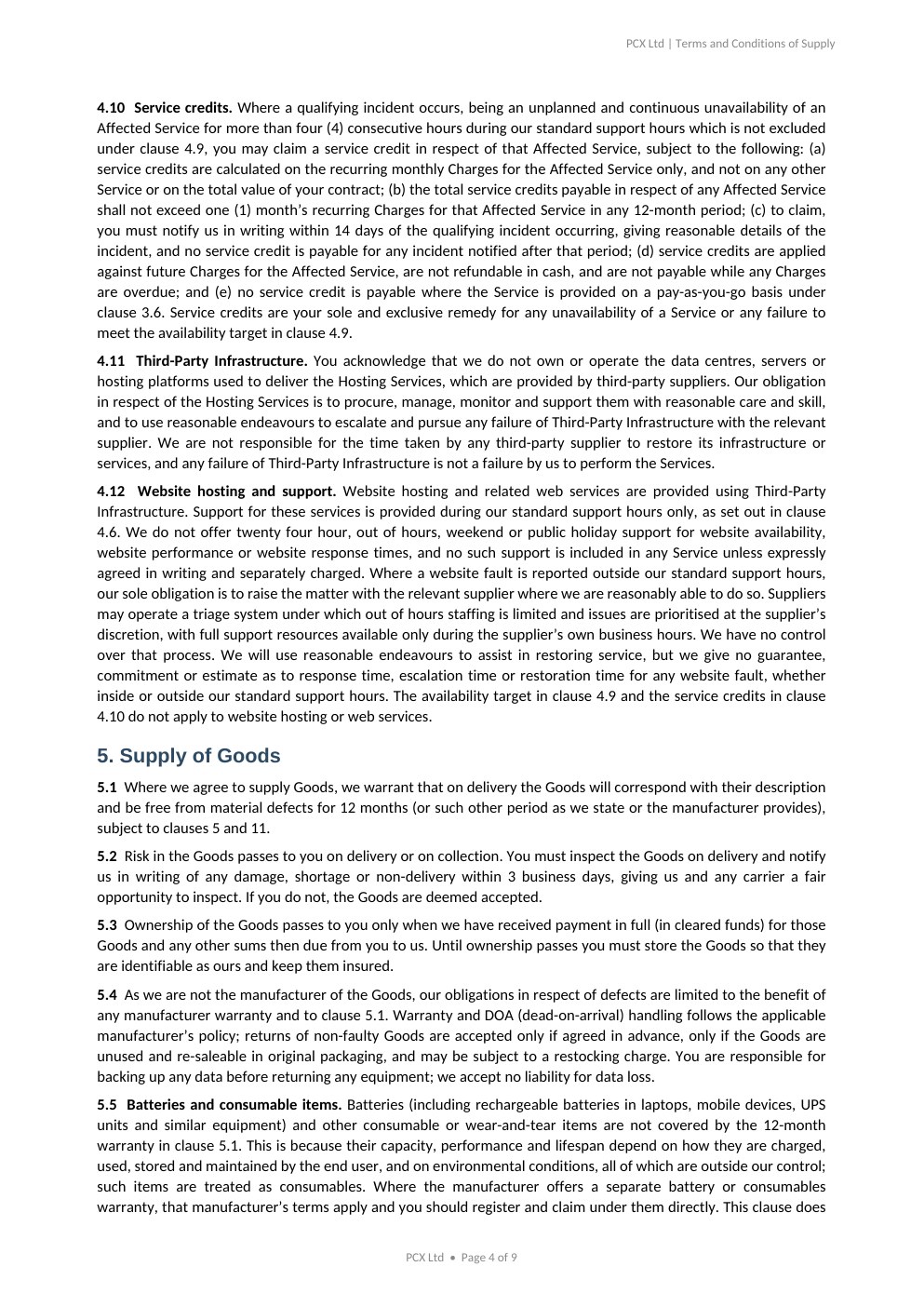 PCX Ltd Terms and Conditions, page 4 of 9