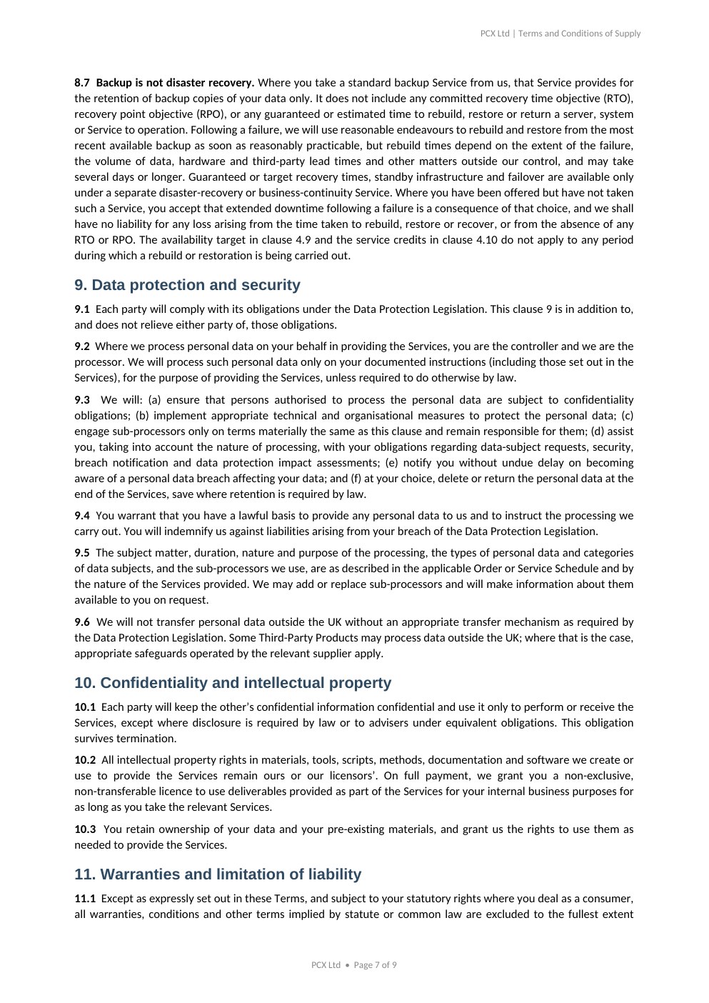 PCX Ltd Terms and Conditions, page 7 of 9