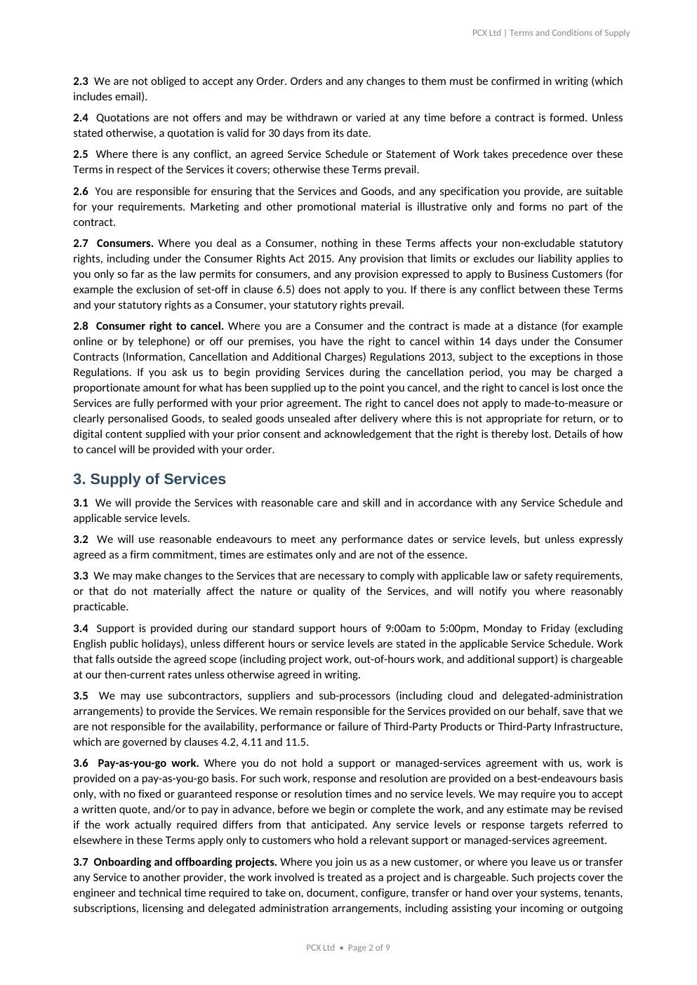 PCX Ltd Terms and Conditions, page 2 of 9
