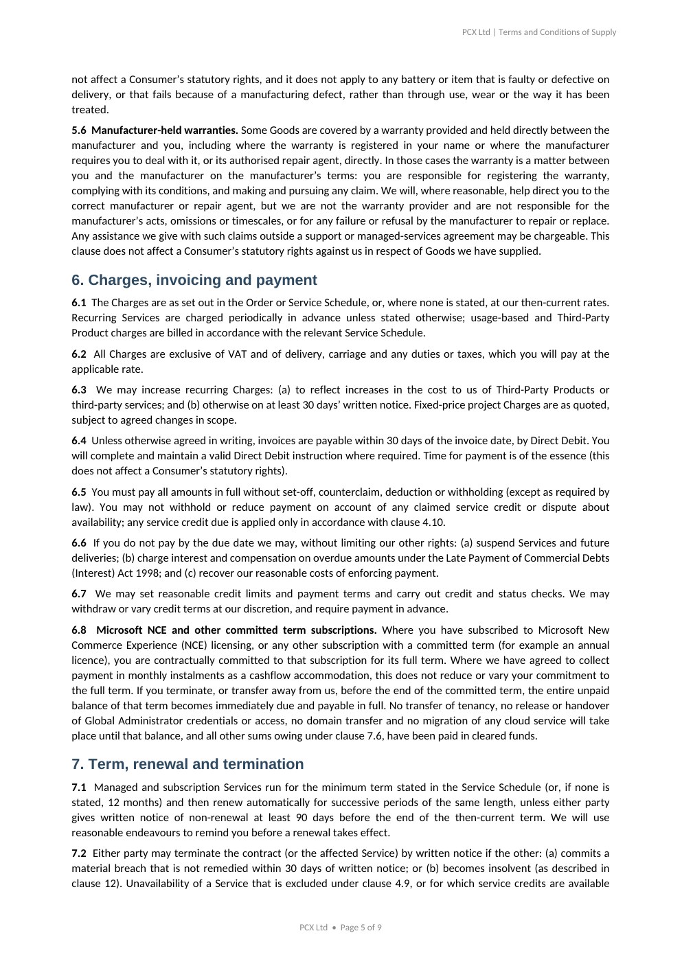 PCX Ltd Terms and Conditions, page 5 of 9