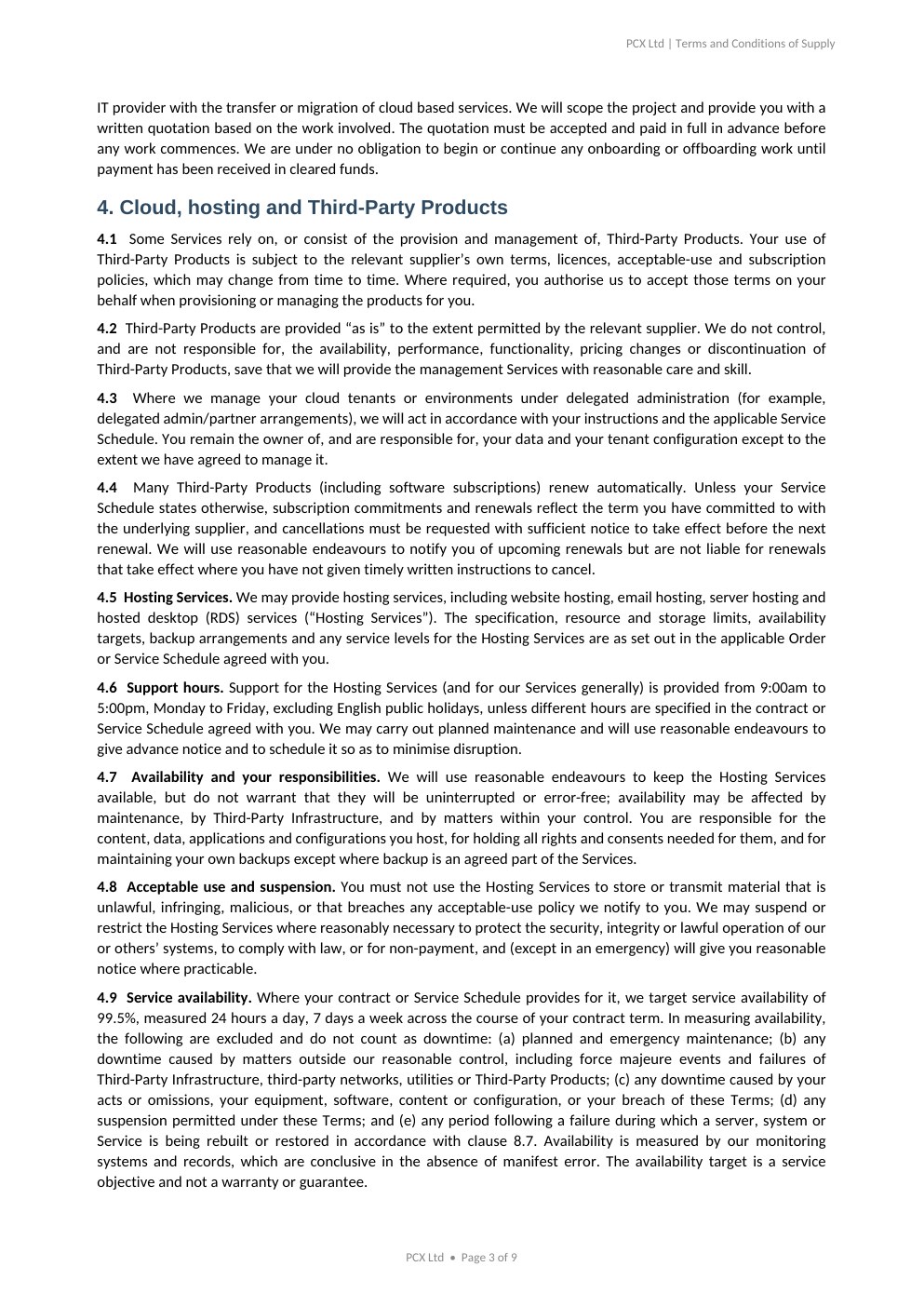 PCX Ltd Terms and Conditions, page 3 of 9