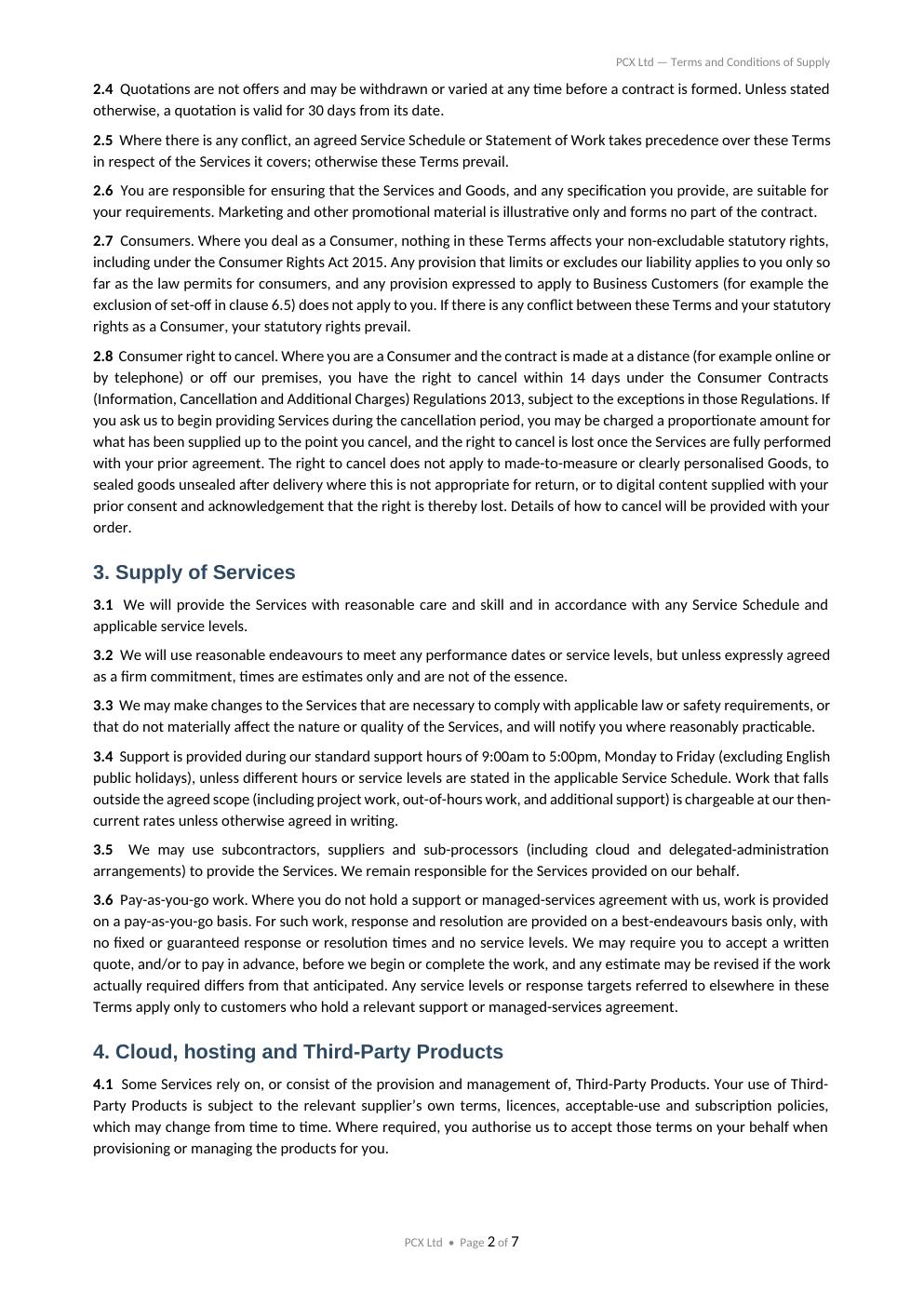PCX Ltd Terms and Conditions, page 2 of 7