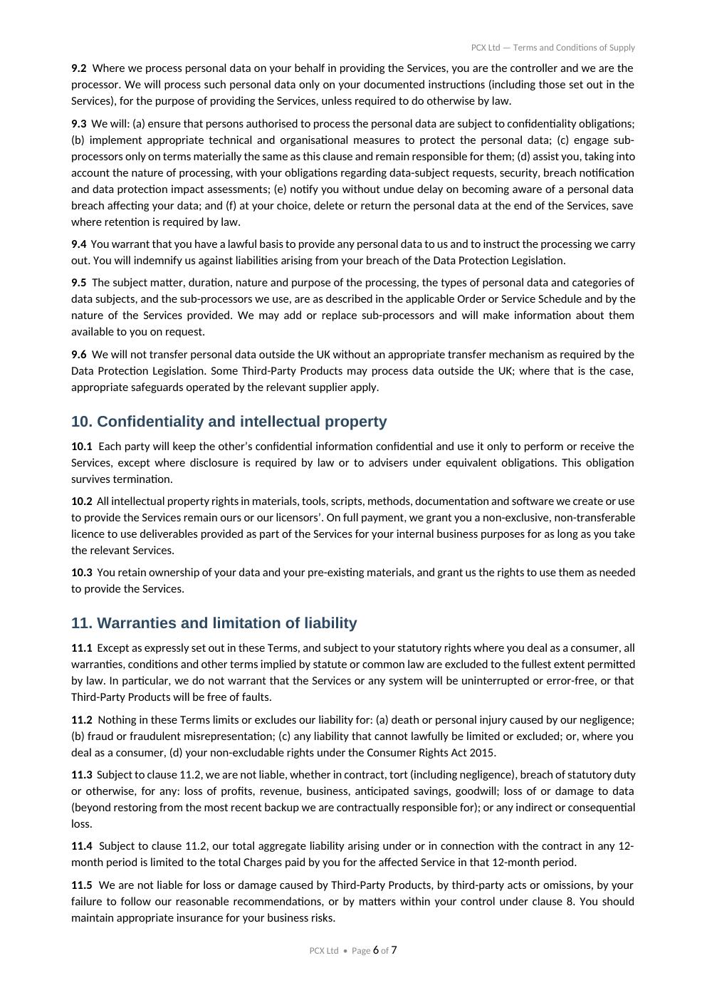 PCX Ltd Terms and Conditions, page 6 of 7