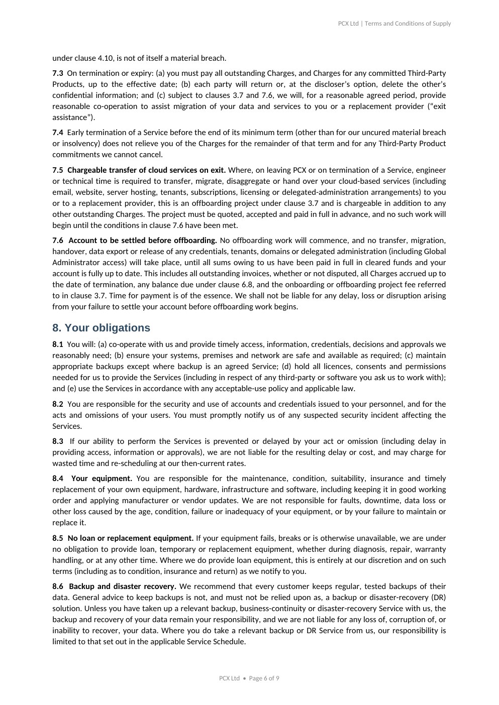 PCX Ltd Terms and Conditions, page 6 of 9