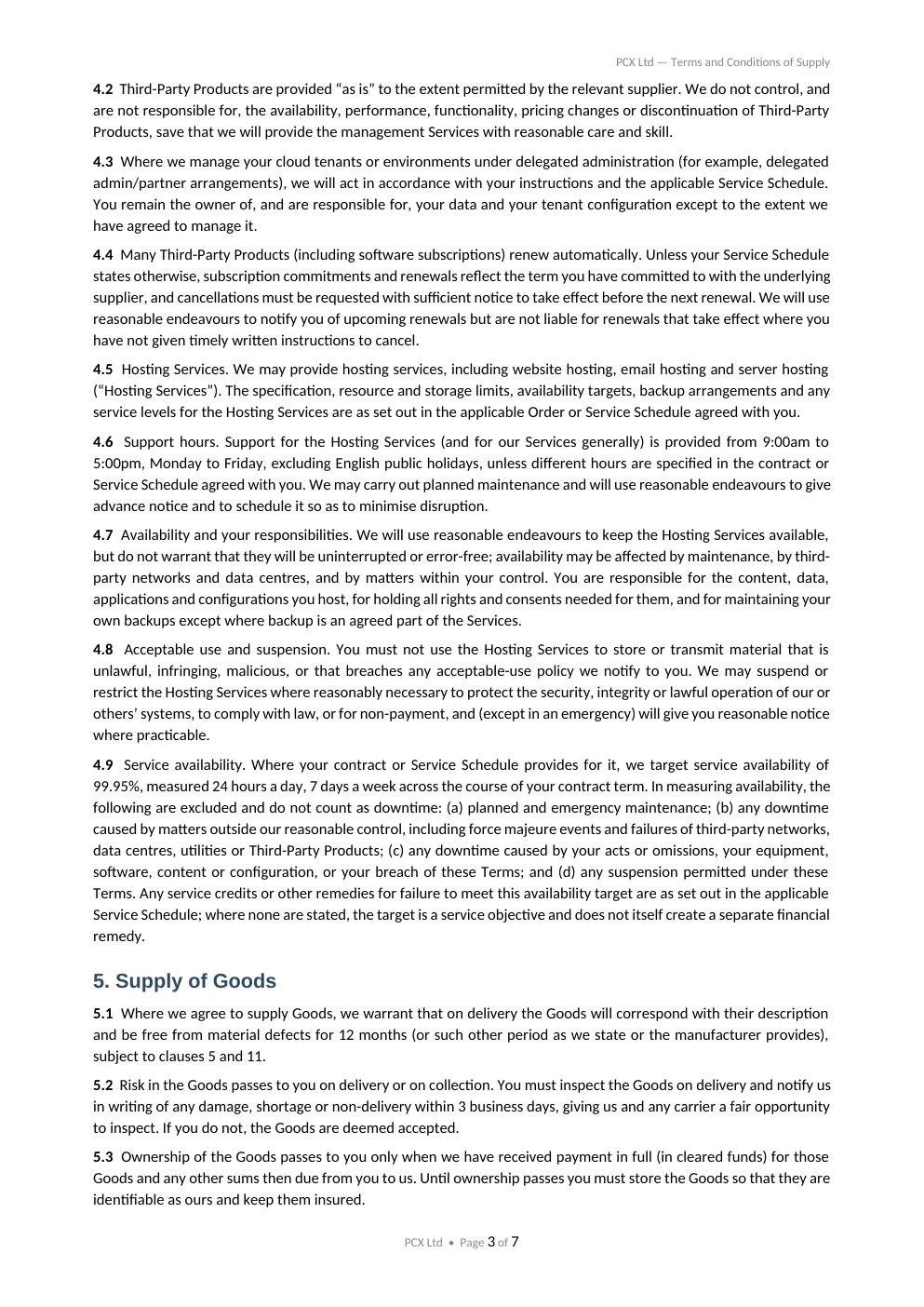 PCX Ltd Terms and Conditions, page 3 of 7