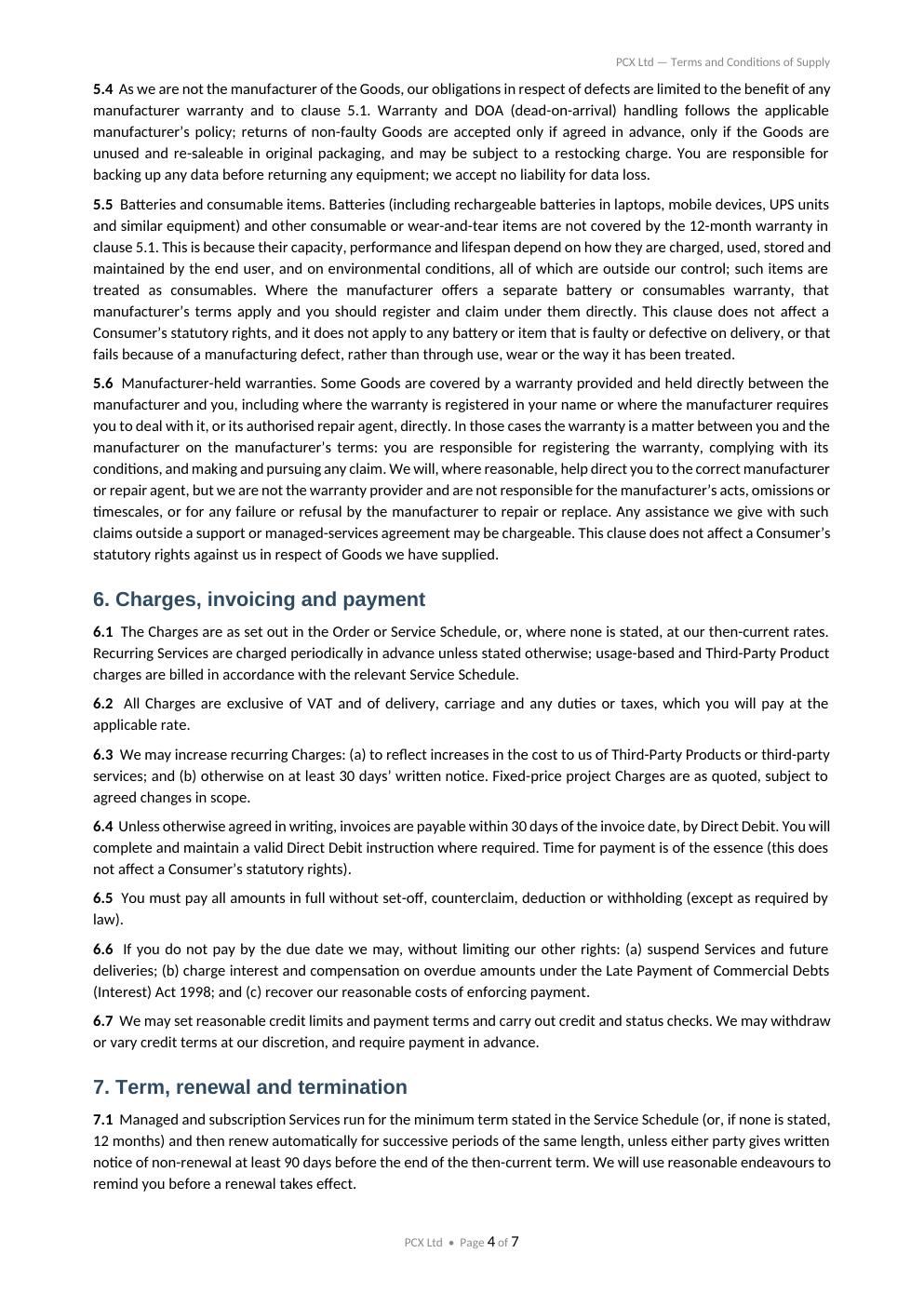 PCX Ltd Terms and Conditions, page 4 of 7
