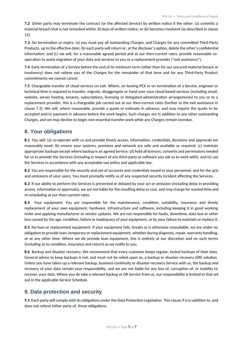 PCX Ltd Terms and Conditions, page 5 of 7