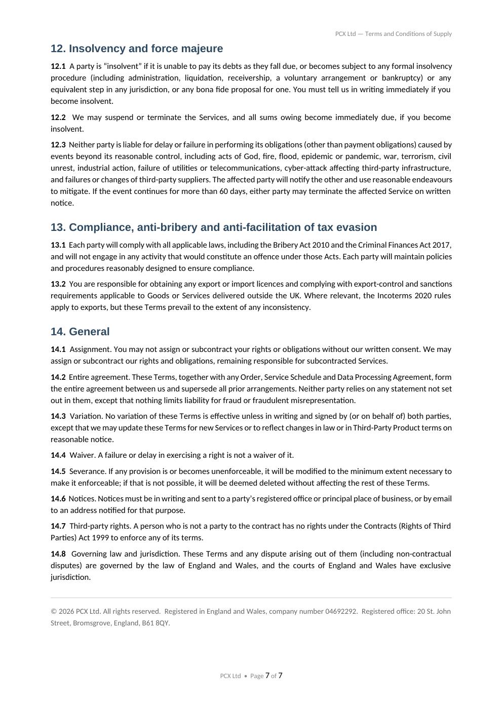 PCX Ltd Terms and Conditions, page 7 of 7